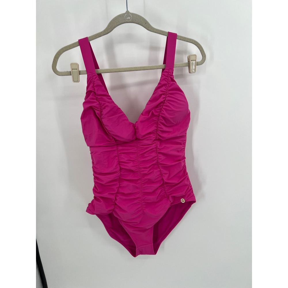NWT Shapellx Smart Sculpt Ruched Lace-Up Back Tummy Control Swimsuit Sz XL, Pink